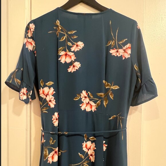 Lulus September Sunsets Dark Teal Floral Print Wrap Maxi Dress (Size M) - Picture 3 of 8